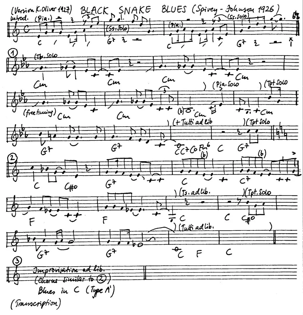 black snake blues free jazz leadsheet - Courtesy of the Jungle Jazz Band